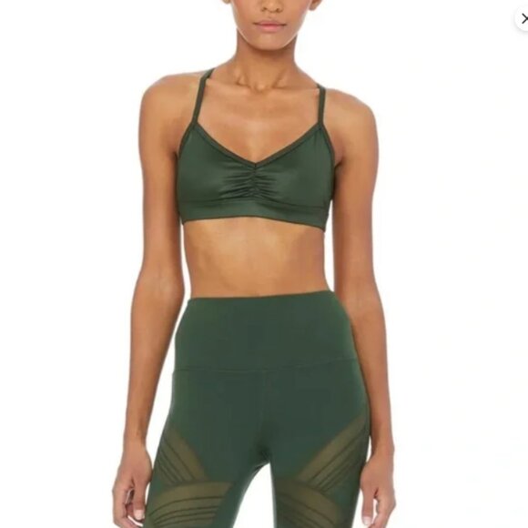 🚫SOLD🚫Alo Yoga Sunny Strappy Bra Top Shiny Hunter Glossy Small🚫SOLD🚫 - Picture 4 of 6